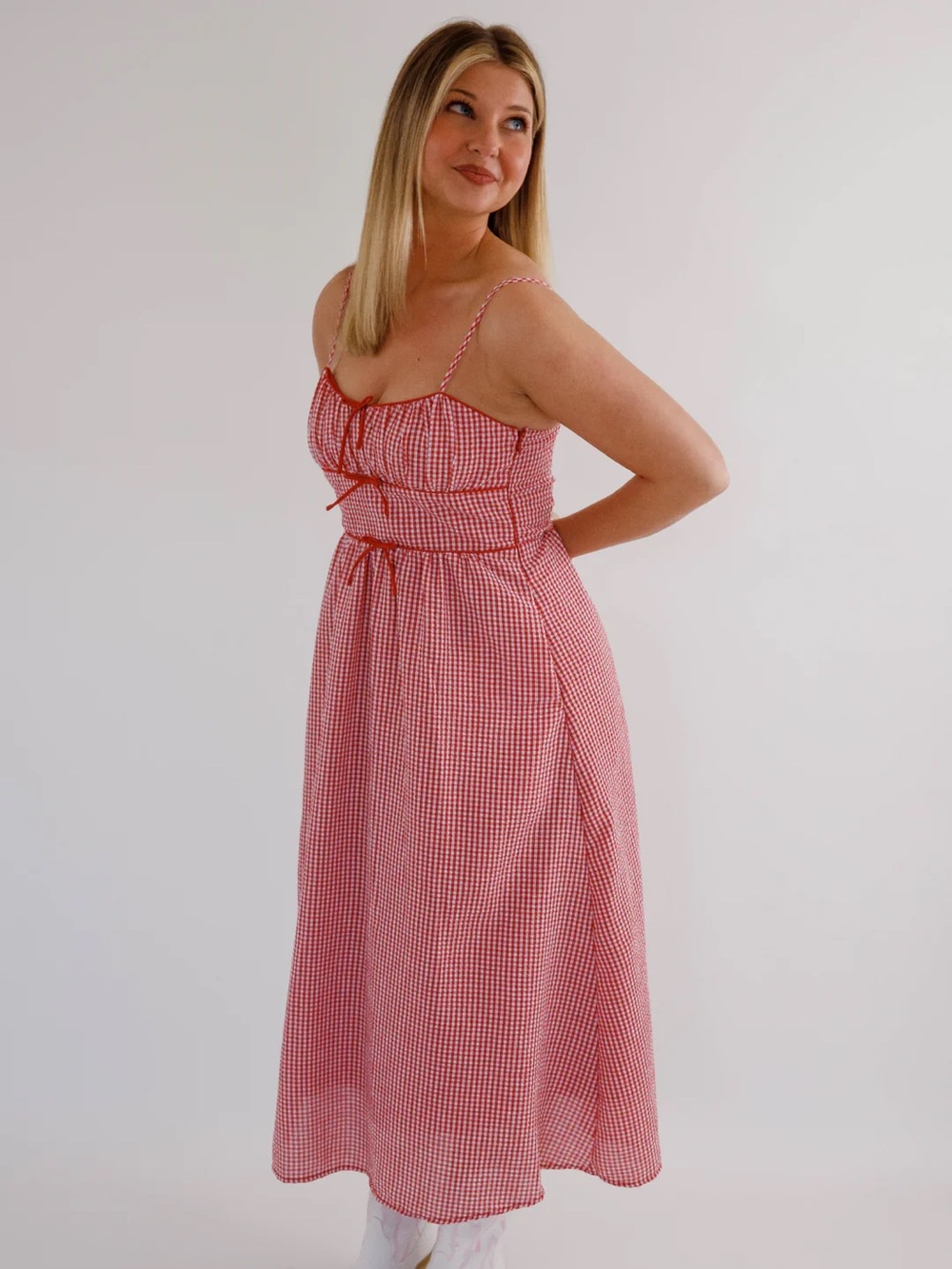 House of Harlow 1960 Red Gingham Midi Dress - Picture 2 of 4